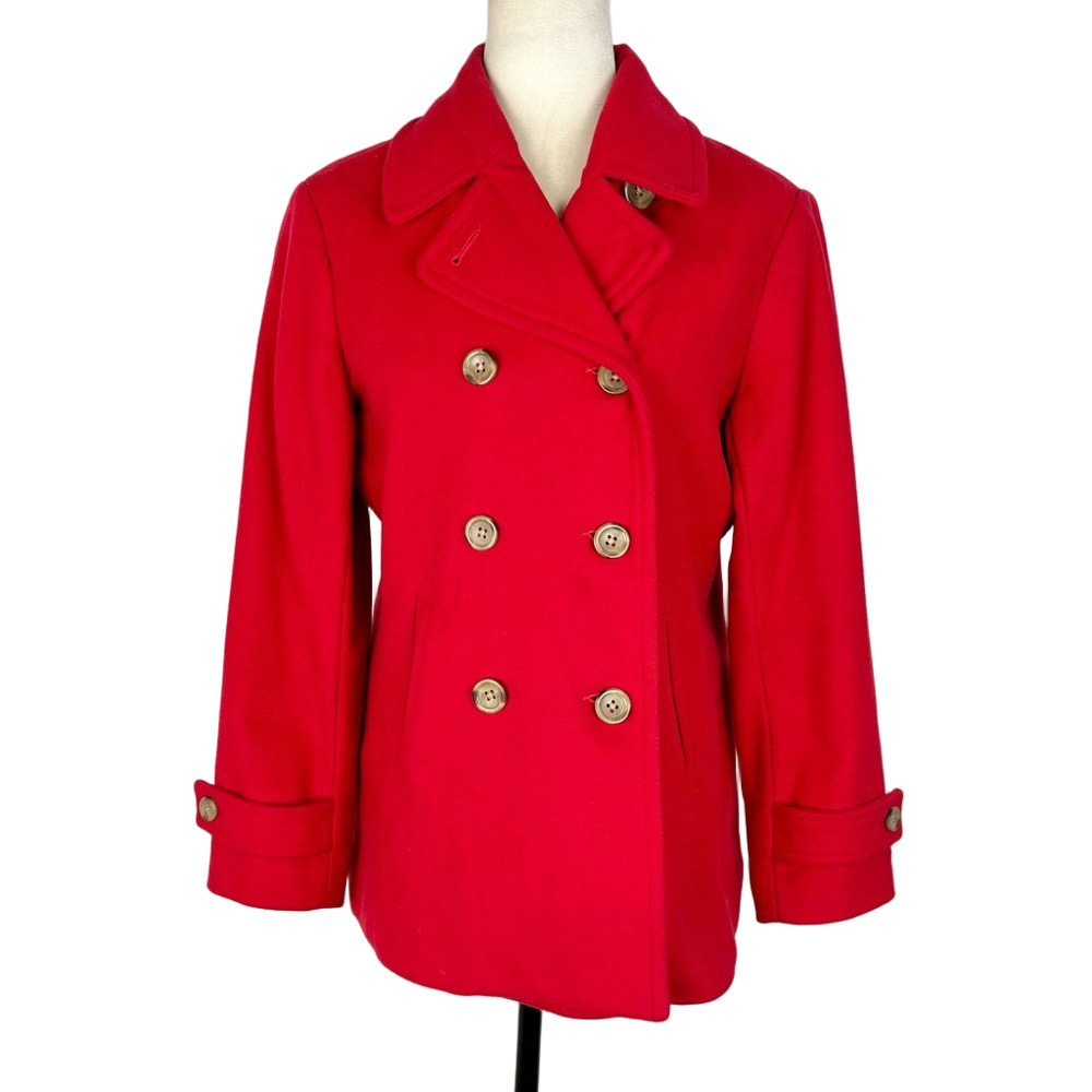 Lands' End red wool blend pea coat